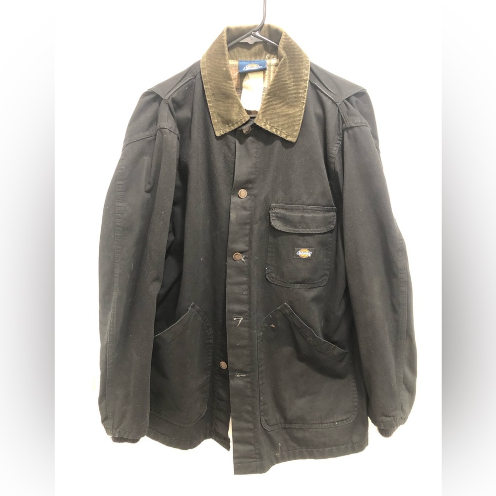 VINTAGE DICKIES CORDUROY COLLAR CHORE COAT/ BLACK AND OLIVE/ SIZE MEDIUM